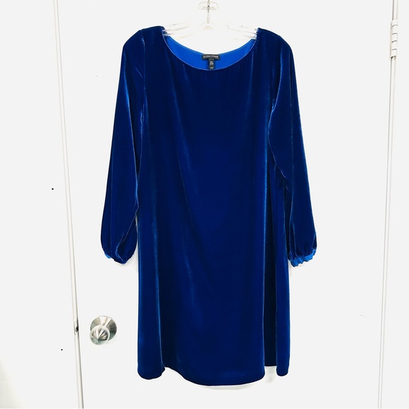 Eileen Fisher blue velour dress Medium round neck Aline silhouette long sleeve - Picture 14 of 16